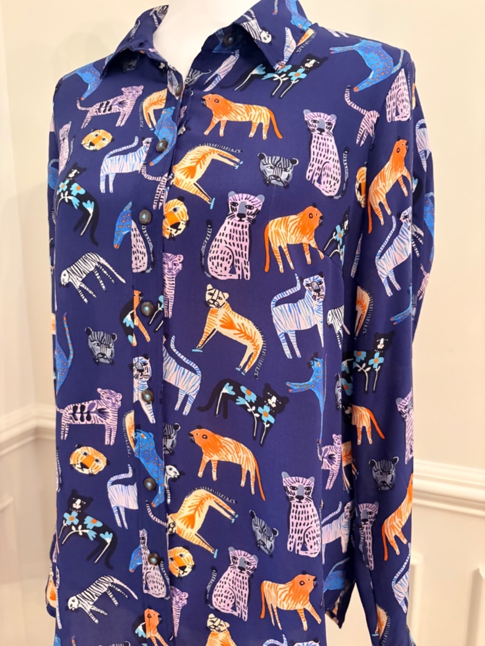 Anthropologie Silk Blouse Tiger Cat Print - Picture 4 of 14